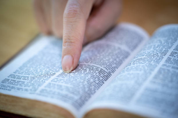 Woman reading the Bible line by line to depict studying the Bible deeply