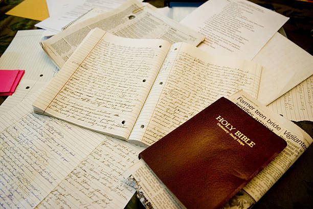 A red Bible with written notes all around to illustrate step by step guide for Bible verse mapping