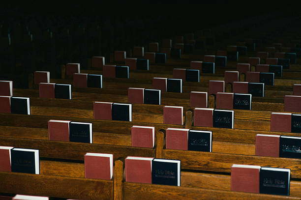 A chapel with Bible and songbooks displayed